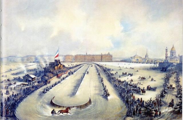 Авнатамов А.Н., Брезе Н.К. Бег на императорский приз рысистых лошадей на реке Неве в Санкт-Петербурге. 1859